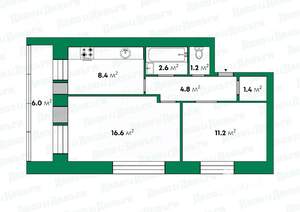 2-к квартира, вторичка, 49м2, 2/2 этаж