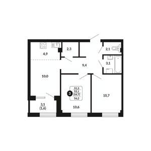 3-к квартира, вторичка, 55м2, 13/17 этаж