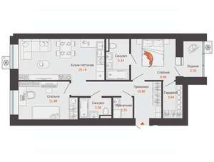 2-к квартира, вторичка, 68м2, 7/9 этаж