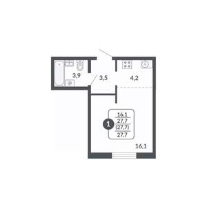 1-к квартира, вторичка, 28м2, 8/17 этаж