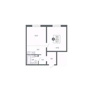 2-к квартира, вторичка, 48м2, 6/17 этаж