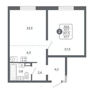 2-к квартира, вторичка, 48м2, 5/17 этаж