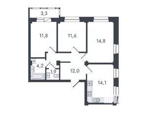 3-к квартира, вторичка, 74м2, 9/16 этаж