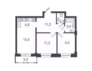 3-к квартира, вторичка, 60м2, 6/16 этаж