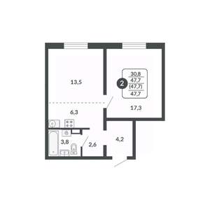 2-к квартира, вторичка, 48м2, 6/17 этаж