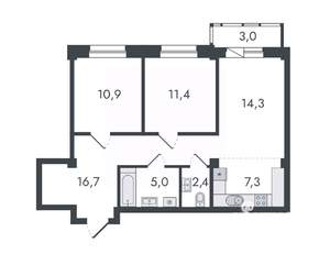 3-к квартира, вторичка, 71м2, 15/16 этаж