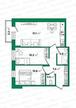 2-к квартира, вторичка, 58м2, 4/8 этаж