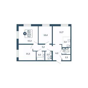 4-к квартира, вторичка, 74м2, 16/17 этаж