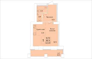 1-к квартира, строящийся дом, 42м2, 2/15 этаж