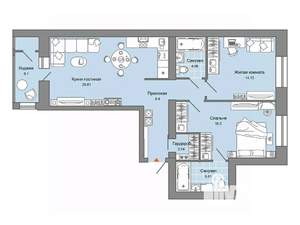 2-к квартира, вторичка, 78м2, 4/6 этаж