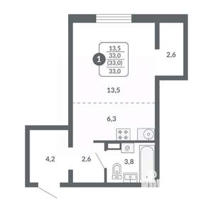 1-к квартира, вторичка, 33м2, 5/17 этаж