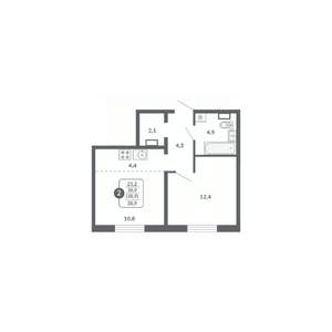 2-к квартира, вторичка, 39м2, 15/17 этаж