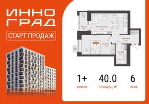 1-к квартира, вторичка, 40м2, 6/12 этаж
