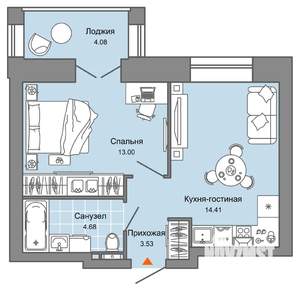 2-к квартира, вторичка, 38м2, 2/8 этаж