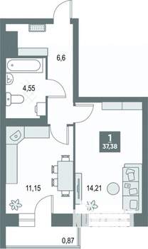 1-к квартира, вторичка, 37м2, 1/8 этаж