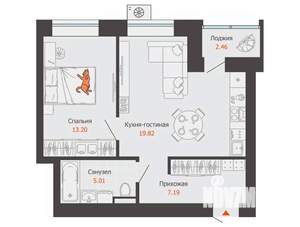 1-к квартира, вторичка, 46м2, 6/12 этаж
