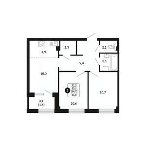 3-к квартира, вторичка, 55м2, 8/17 этаж