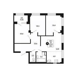 4-к квартира, вторичка, 68м2, 9/17 этаж