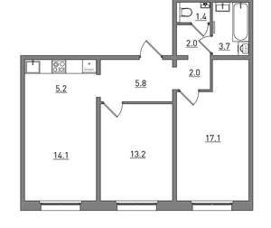 3-к квартира, вторичка, 65м2, 2/17 этаж