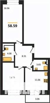 2-к квартира, вторичка, 59м2, 6/8 этаж