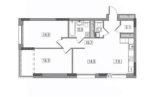 3-к квартира, вторичка, 74м2, 7/17 этаж