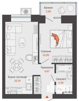 1-к квартира, строящийся дом, 39м2, 5/12 этаж