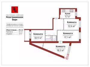 4-к квартира, вторичка, 88м2, 5/9 этаж
