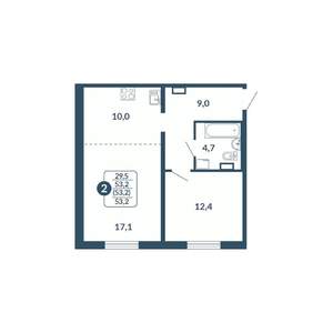 2-к квартира, вторичка, 53м2, 11/17 этаж