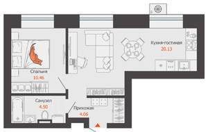 1-к квартира, вторичка, 39м2, 2/12 этаж