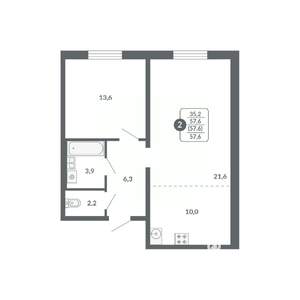 2-к квартира, вторичка, 58м2, 7/17 этаж