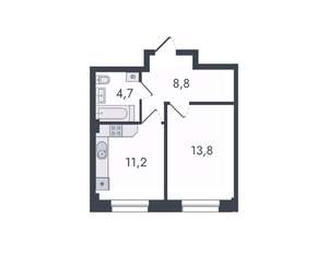 1-к квартира, вторичка, 39м2, 13/16 этаж