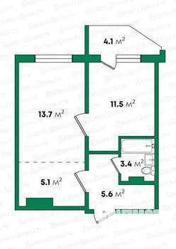 2-к квартира, вторичка, 40м2, 9/17 этаж