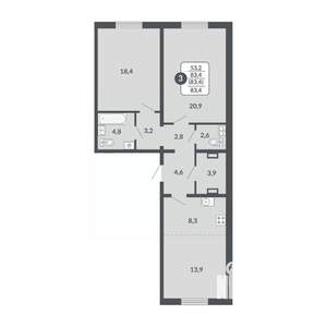 3-к квартира, вторичка, 83м2, 6/17 этаж