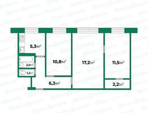3-к квартира, вторичка, 57м2, 1/5 этаж