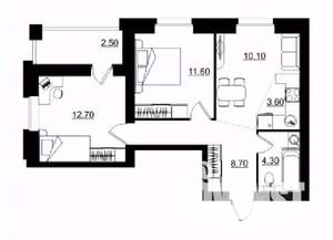 3-к квартира, строящийся дом, 54м2, 6/10 этаж