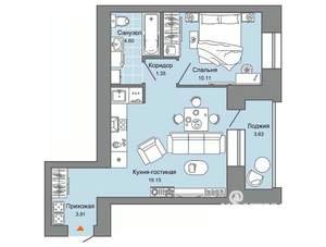 1-к квартира, вторичка, 41м2, 2/6 этаж