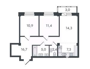 3-к квартира, вторичка, 71м2, 10/16 этаж