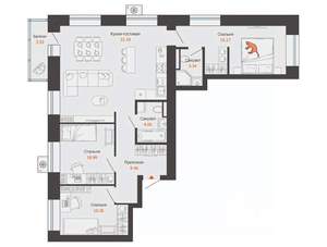 3-к квартира, вторичка, 86м2, 4/9 этаж