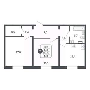 2-к квартира, вторичка, 68м2, 15/17 этаж