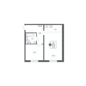 2-к квартира, вторичка, 53м2, 16/17 этаж