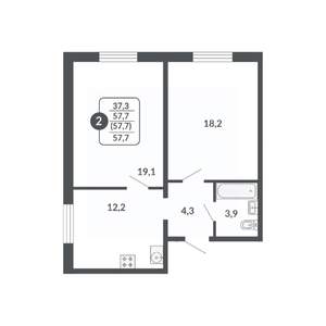 2-к квартира, вторичка, 58м2, 6/17 этаж