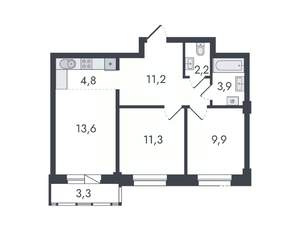 3-к квартира, вторичка, 60м2, 7/16 этаж