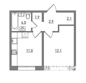 1-к квартира, вторичка, 34м2, 9/16 этаж