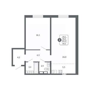 2-к квартира, вторичка, 66м2, 3/17 этаж