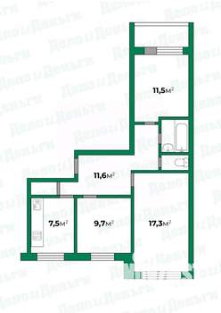 3-к квартира, вторичка, 63м2, 1/9 этаж