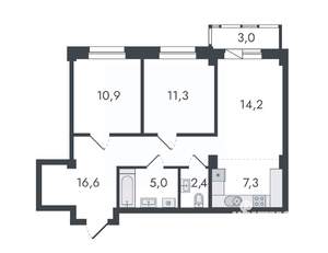 3-к квартира, вторичка, 71м2, 2/16 этаж