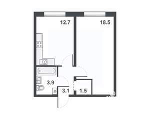 1-к квартира, вторичка, 40м2, 7/16 этаж