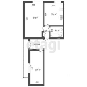 2-к квартира, вторичка, 53м2, 2/3 этаж
