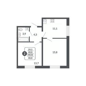 2-к квартира, вторичка, 49м2, 6/17 этаж