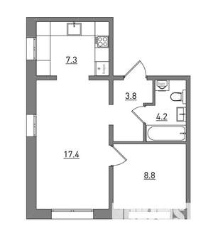 2-к квартира, вторичка, 42м2, 3/16 этаж